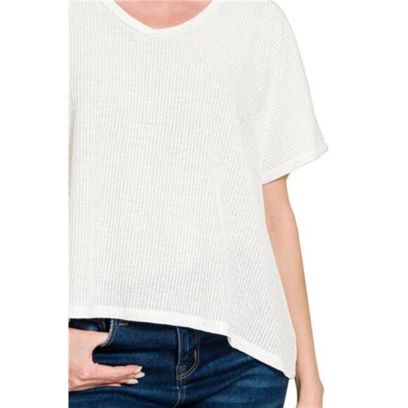 Zenana Ribbed‎ V-Neck Short-Sleeve Knit Top - Picture 3 of 3